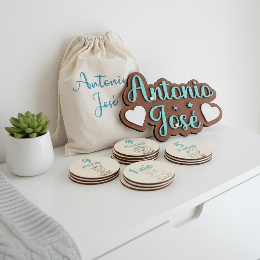 Set de placas cumplemés de madera con animales
