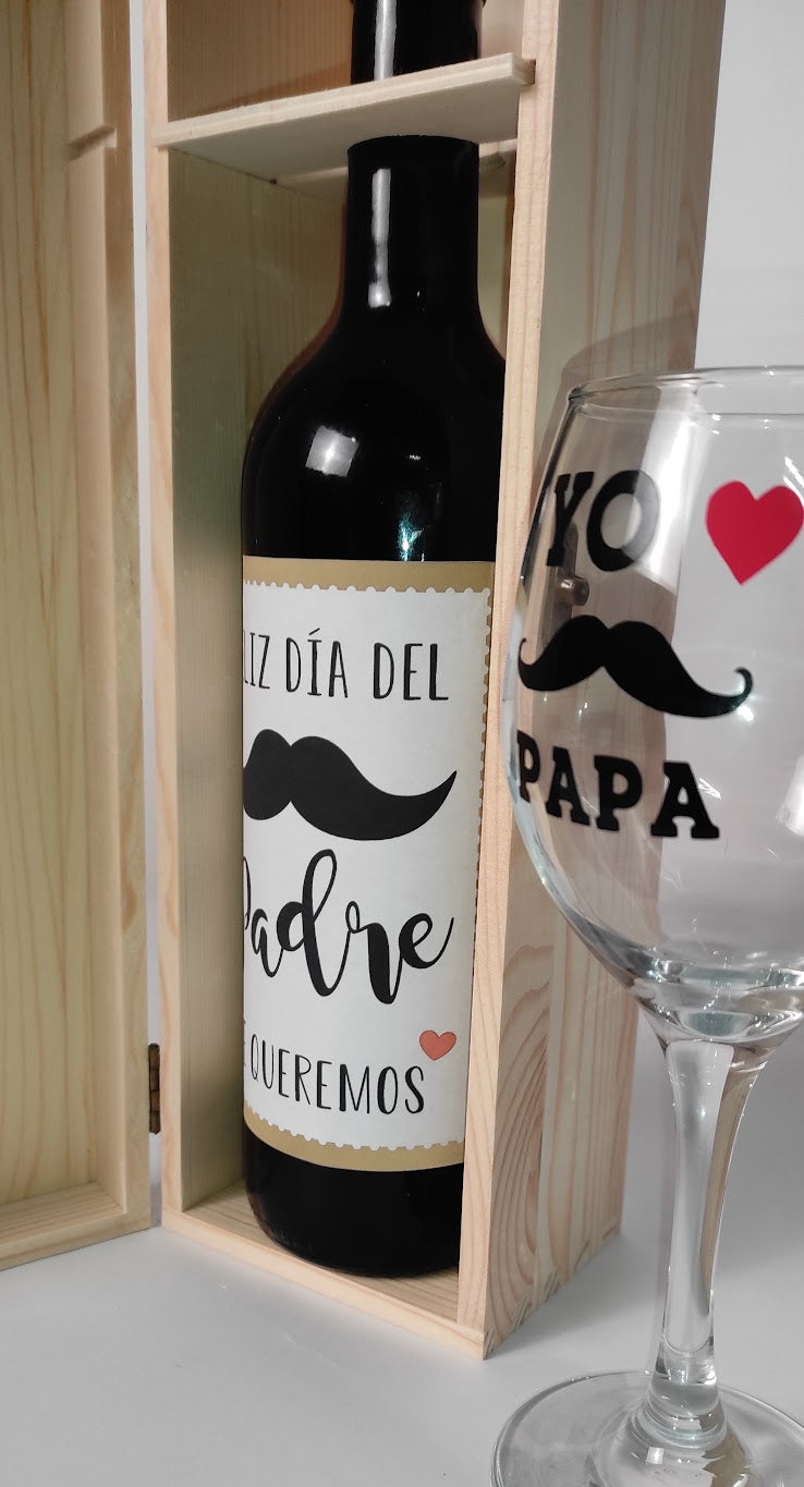 Caja para vino y copa personalizada