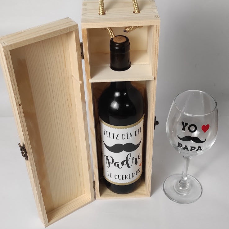 Caja para vino y copa personalizada