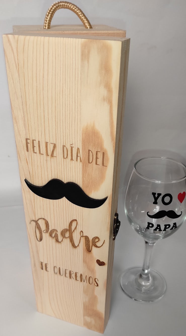 Caja para vino y copa personalizada