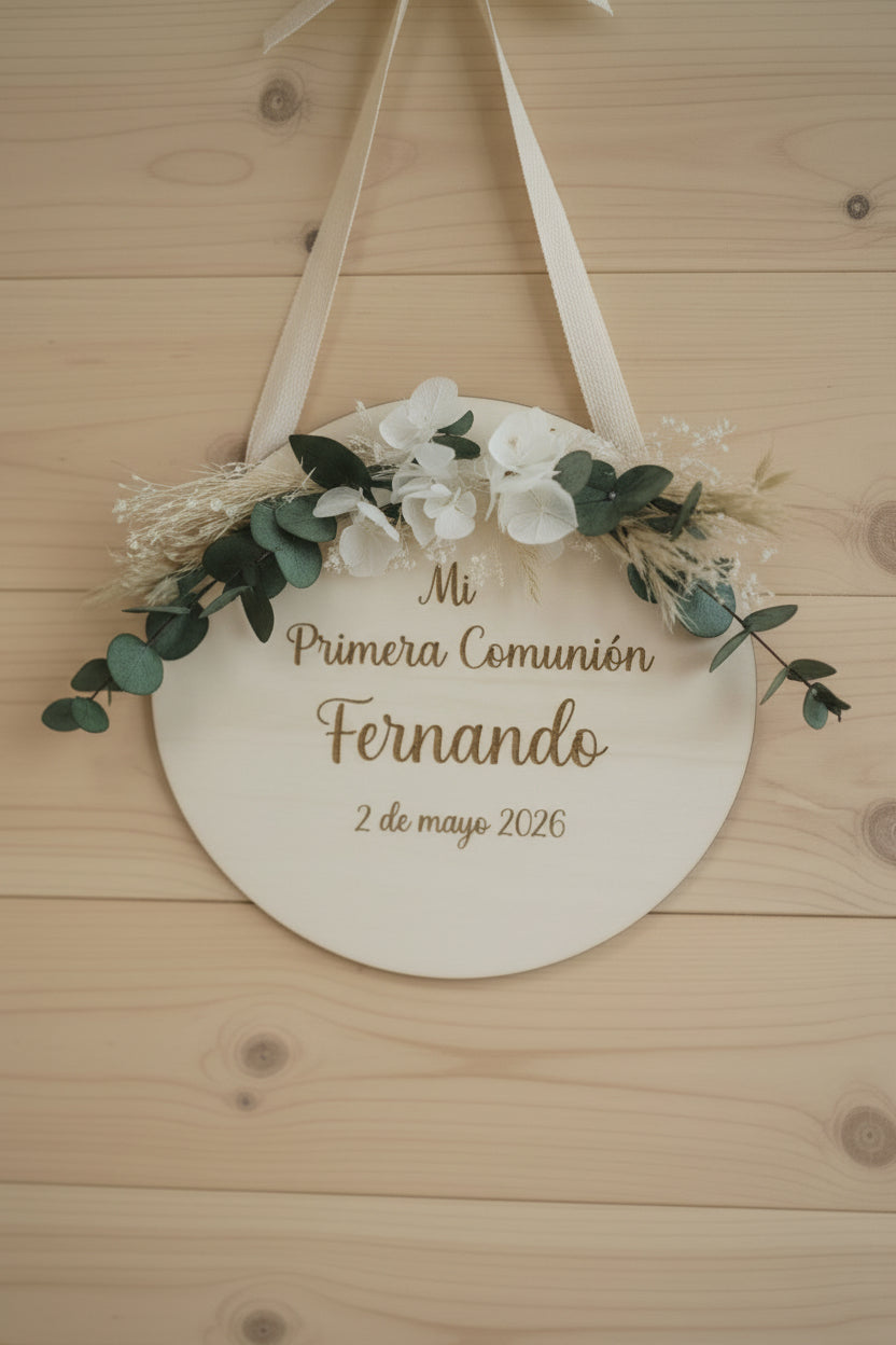 Placa personalizada para silla Primera Comunión con flores, foto 4 de 5 - Arte44