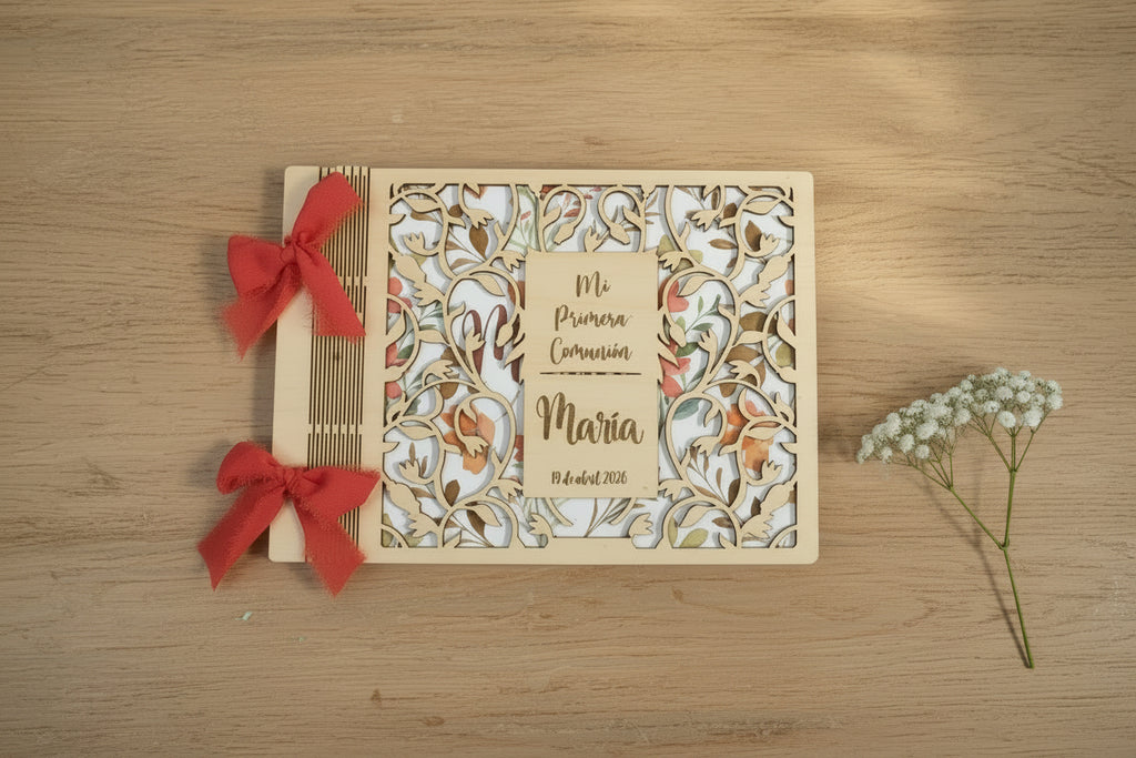 Álbum de comunión de madera, modelo María
