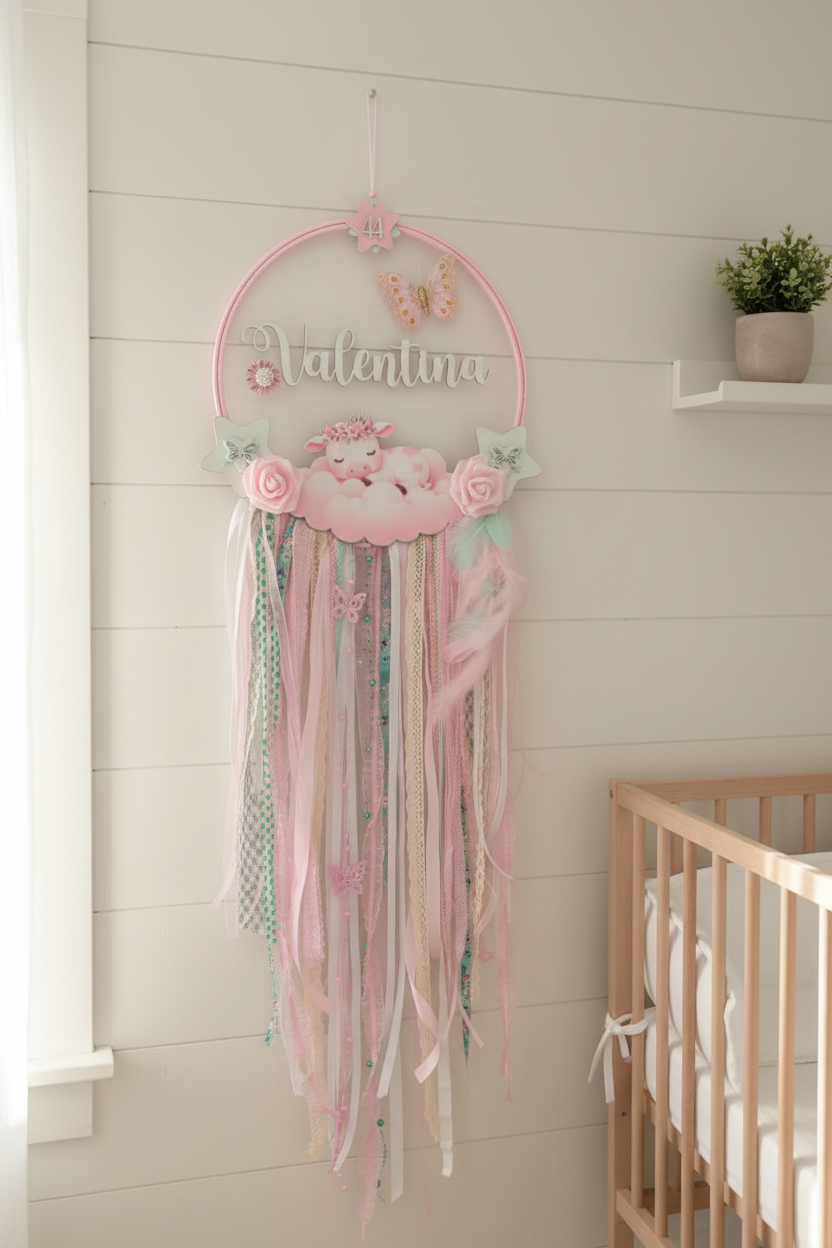 Atrapasueños artesanal Valentina con cintas de raso