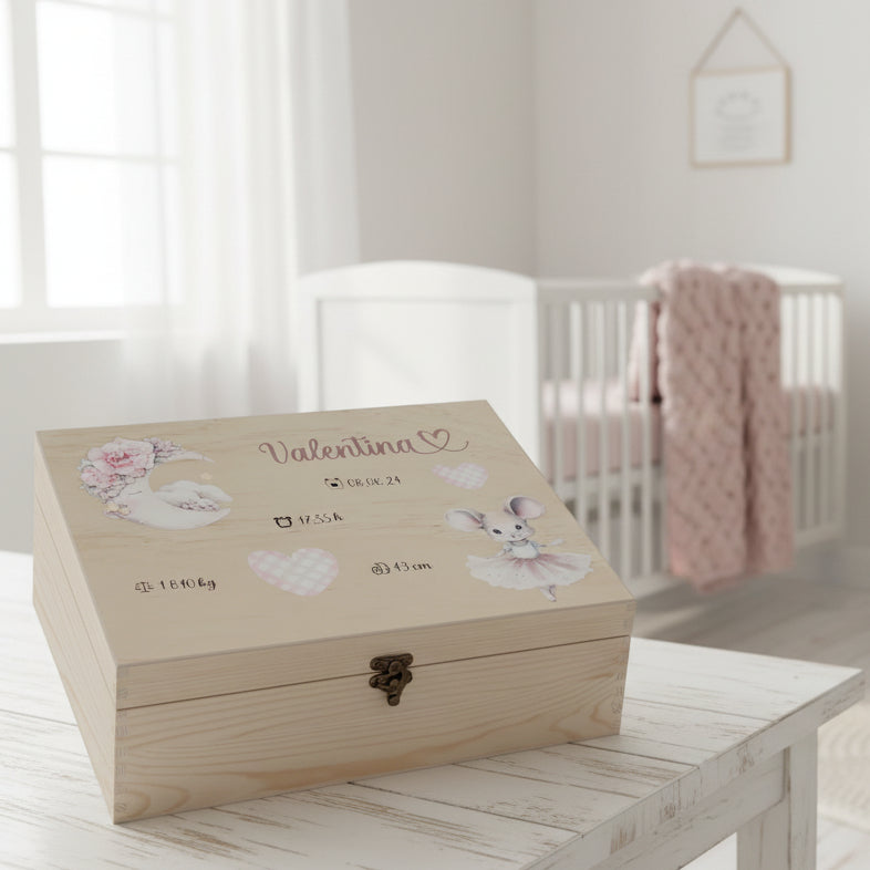Caja de madera personalizada para recuerdos de bebé