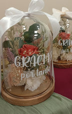 Cúpula de flores preservadas con mensaje personalizado, foto 2 de 3 - Arte44