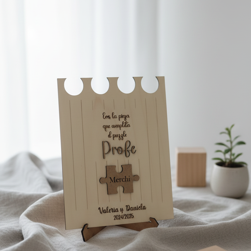 Placa de madera en forma de hoja para profesor