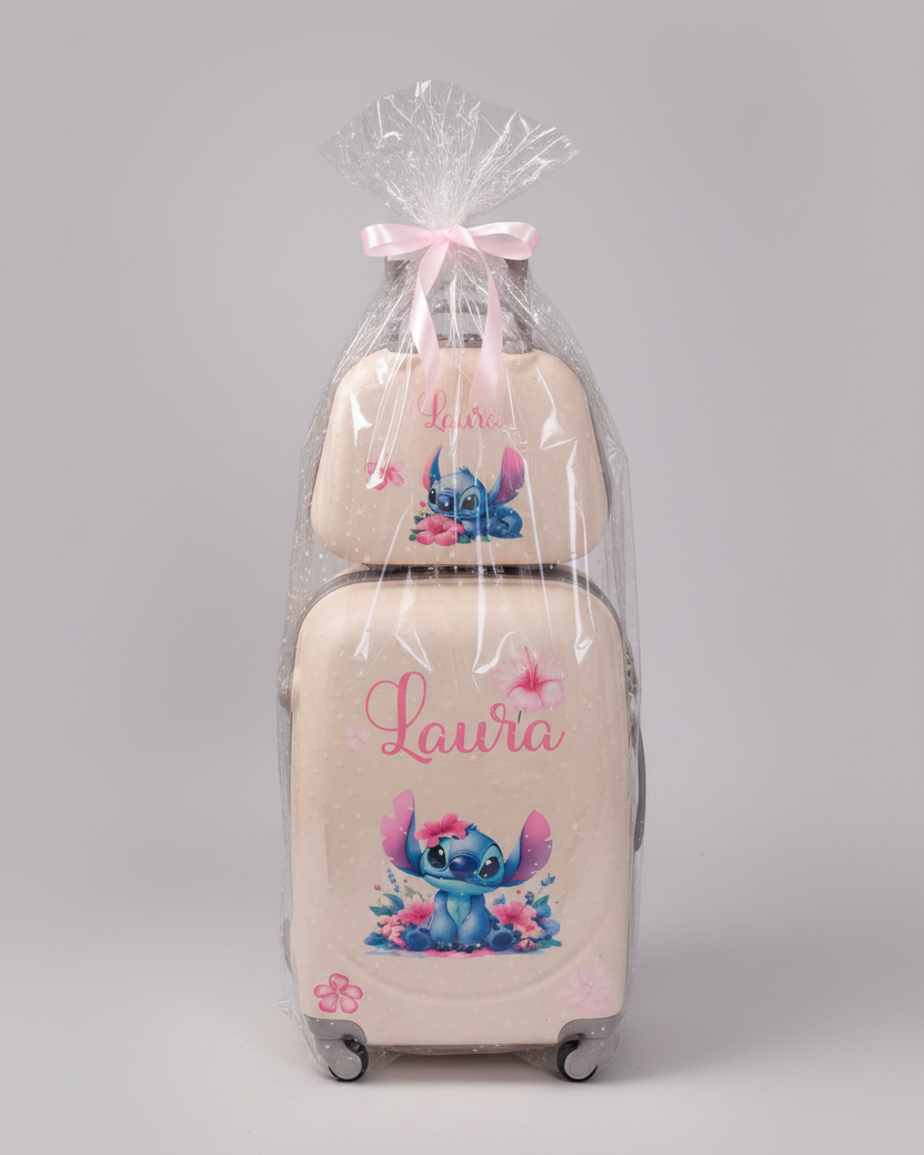 Conjunto de maleta y neceser personalizado con Stitch