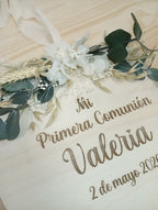 Placa personalizada para silla Primera Comunión con flores, foto 2 de 5 - Arte44
