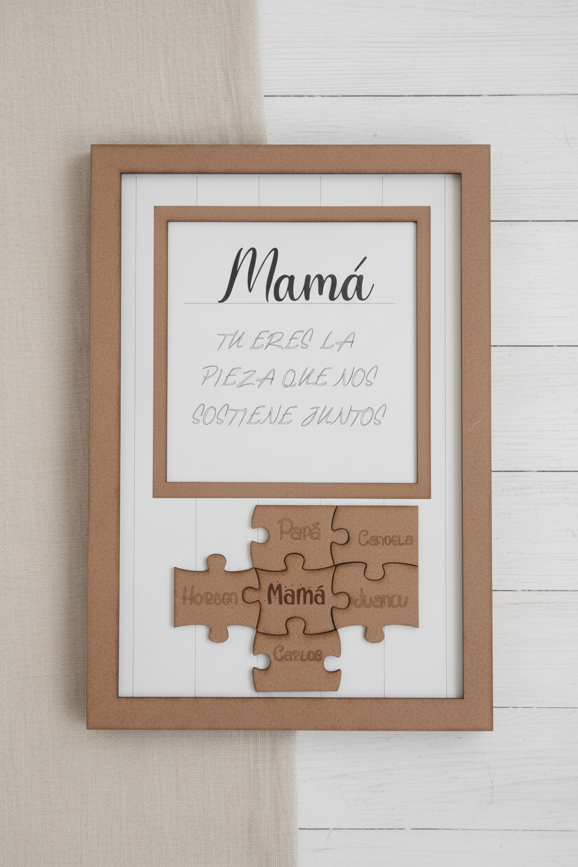 Placa con dedicatoria y piezas de puzzle personalizadas