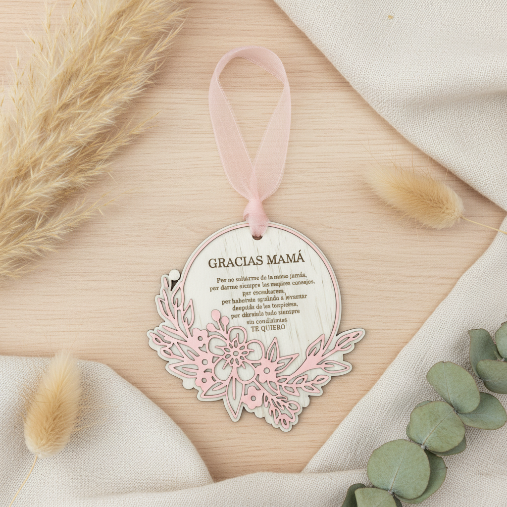 Placa floral de madera personalizada para mamá