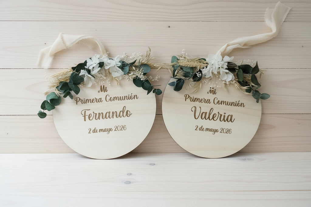 Placa personalizada para silla Primera Comunión con flores, foto 5 de 5 - Arte44