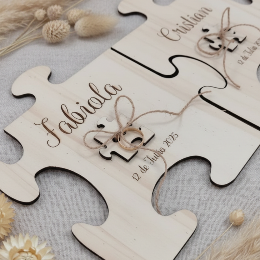 Porta-Alianzas de madera modelo piezas de Puzzle personalizado, foto 2 de 2 - Arte44
