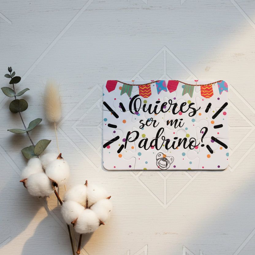 Puzzle personalizado con preguntas para padrinos y madrinas